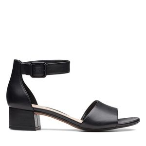 Clarks Elisa Dedra Heeled Sandals - Black Leather - Size 8.5